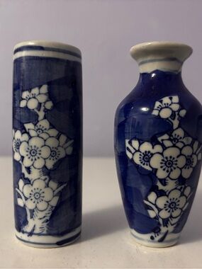 Blue and White Floral Ceramic Vase Set - Unbranded
